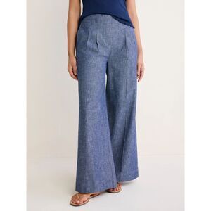 NWT nz by NIC+ZOE Ellis Trouser Indigo Mix Blue Washed Cotton Linen Pants L